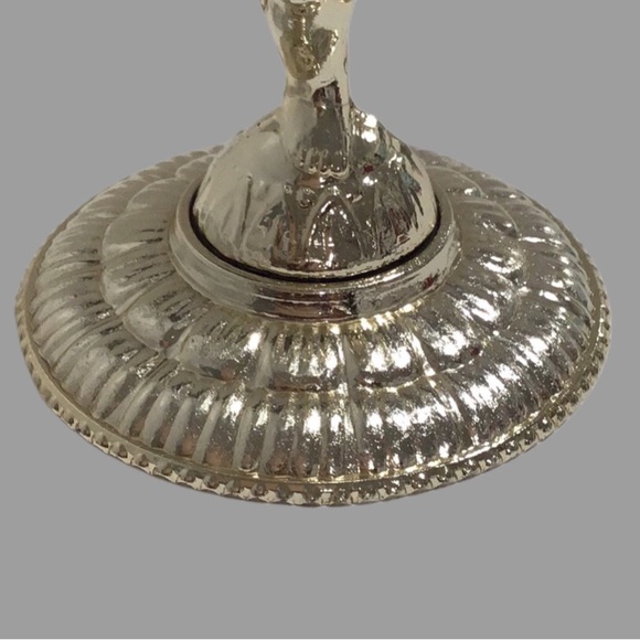 Vintage Silver Metal Cherub Taper Candle Holder w/Glass Compote Style Bowl - Picture 3 of 8